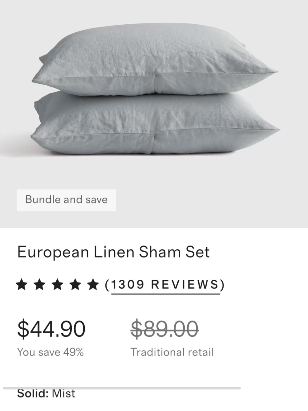 Quince European Linen Sham Set - Mist